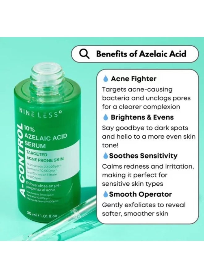 NINELESS AControl 10 Azelaic Acid Serum Korean Acne Serum for Face Calming Facial Treatment Clearing Breakout Pimples for AcneProne Dull Skin 101 floz - Image 2